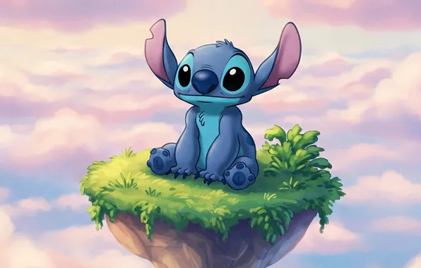 Облака, инопланетянин, character, островок, alien, персонаж, Stitch, fantasy art