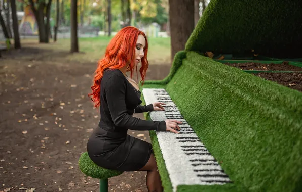 Картинка dress, model, redhead, Георгий Дьяков, piano green