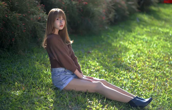 Картинка girl, shorts, legs, beautiful, asian, cute, denim