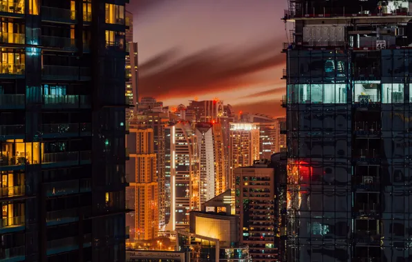 Ночь, Город, Дом, Свет, Здания, City, House, Дубай