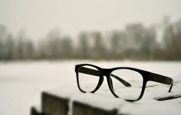 Картинка макро, снег, очки, светлый фон, стекла