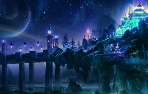 Картинка мост, азия, дома