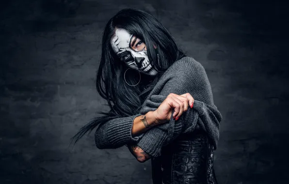 Картинка brunette, makeup, day of the dead
