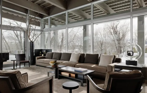 Дизайн, стиль, комната, интерьер, гостиная, River House, contemporary concrete residence, Речной дом