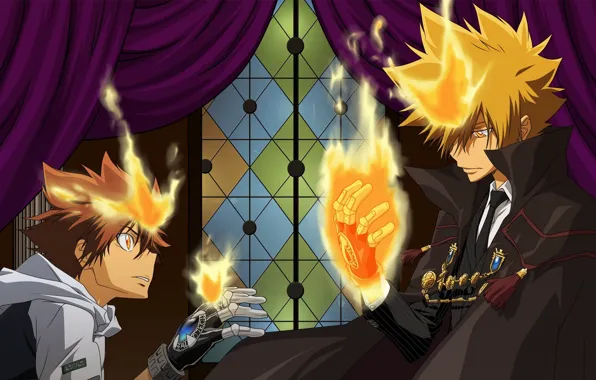 Hitman, fire, flame, game, anime, mafia, asian, Sawada Tsunayoshi