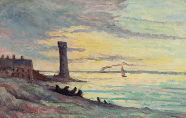 Пейзаж, картина, 1929, Онфлёр, Максимильен Люс, Maximilien Luce
