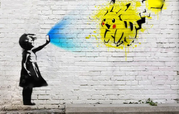 Картинка city, город, пикачу, pikachu, street art, стрит-арт, уличное искусство, граффити на стене