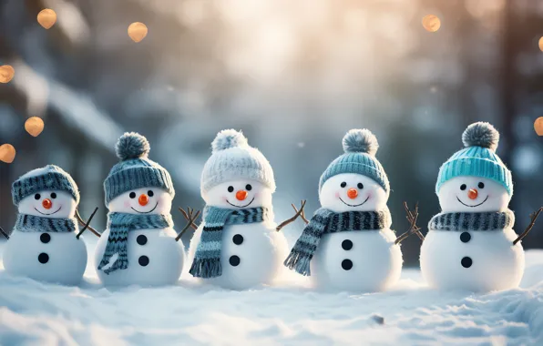 Обои зима, снег, природа, Рождество, Новый год, снеговики, снеговик, компания