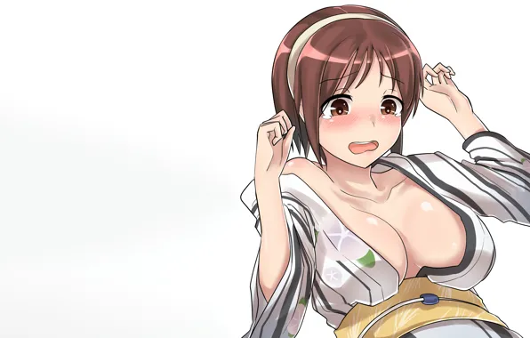Girl, sexy, cleavage, dress, brown hair, brown eyes, boobs, anime