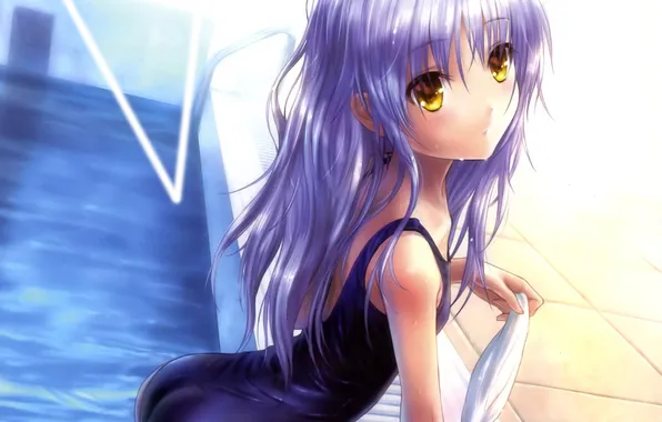 Купальник, девушка, аниме, бассейн, арт, angel beats!, ангельские ритмы, tachibana kanade