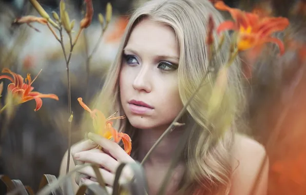 Девушка, цветы, фон
