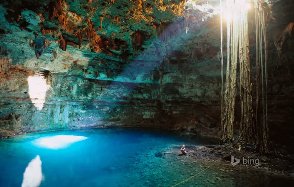 Картинка вода, свет, Мексика, пещера, провал, Вальядолид, Cenote Samula, полуостров Юкатан