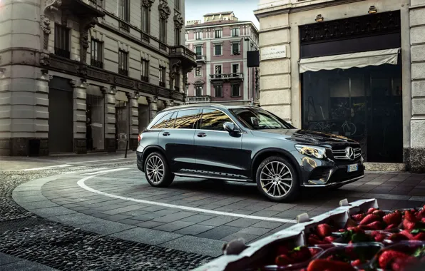 Город, транспорт, поворот, автомобиль, Mercedes Benz GLC