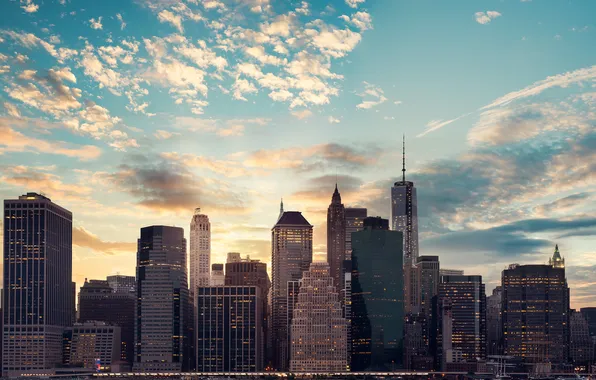 Картинка небо, облака, город, здания, мегаполис, Нью - Йорк, New - York