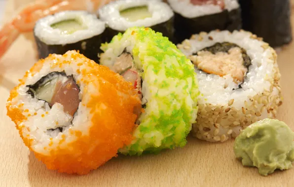 Картинка еда, рыба, рис, food, 1920x1200, sushi, суши, кунжут