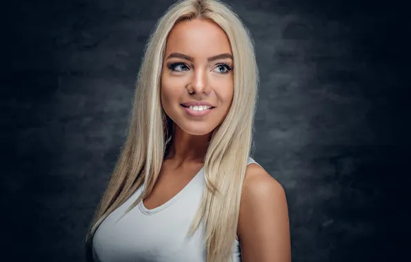 Картинка woman, beautiful, model, pretty, blonde, long-haired, tank top