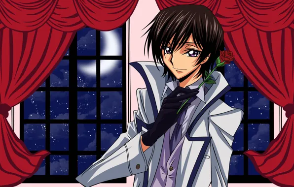 Взгляд, роза, арт, парень, Code Geass, Лилуш