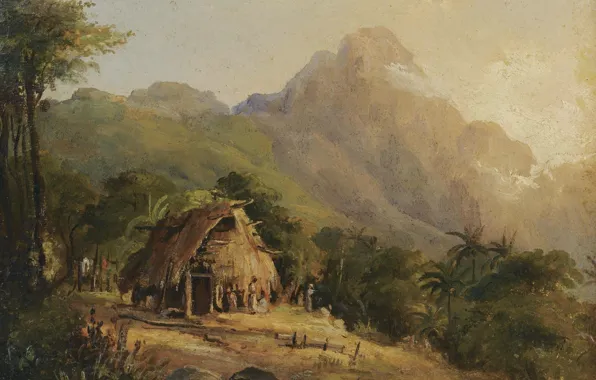 Картинка горы, картина, хижина, аейзаж, Camille Pissarro, Камиль Писсарро, Landscape in Montagne with the Cabin. Galipan