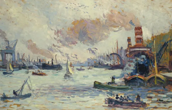 Картина, морской пейзаж, 1908, Роттердам, Максимильен Люс, Maximilien Luce