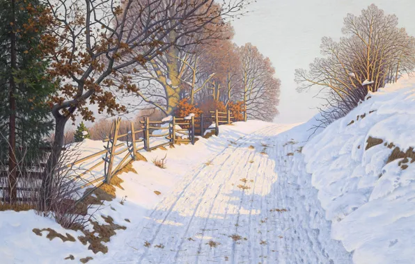 German painter, немецкий живописец, oil on canvas, Fritz Müller-Landeck, Фриц Мюллер-Ландек, Winter Landscape in the …