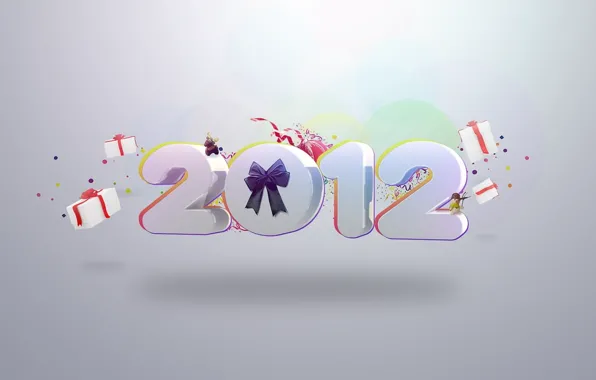 Картинка фон, праздник, новый год, цифры, подарки, 2012, бантик, happy new year