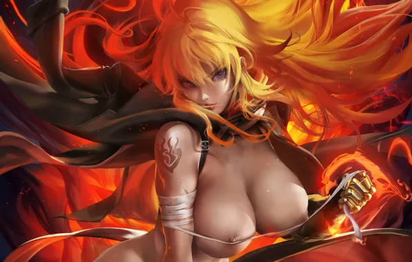 Fire, girl, game, fighter, nipples, boobs, woman, big