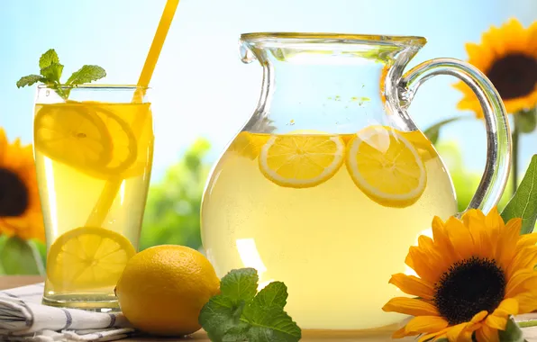 Лимон, подсолнух, лимонный напиток