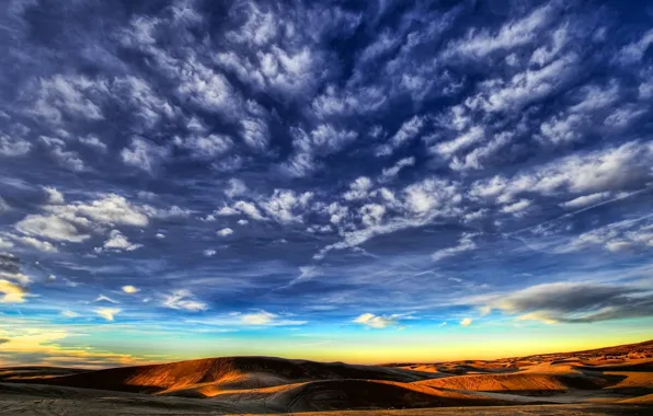 Картинка небо, холмы, пустыня, Облака