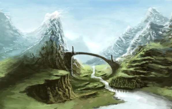 Мост, природа, nature, Skyrim, Скайрим