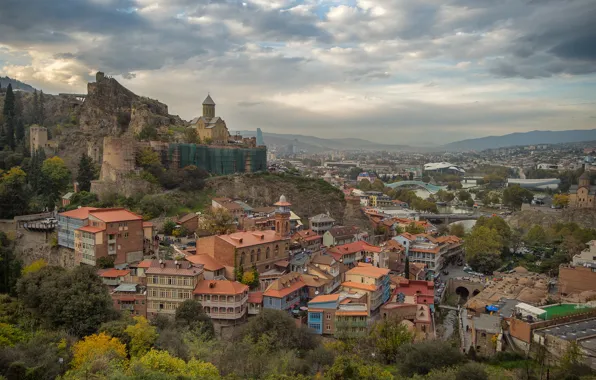 Здания, дома, панорама, развалины, Грузия, Тбилиси, Церковь Святого Николая, Старый Тбилиси