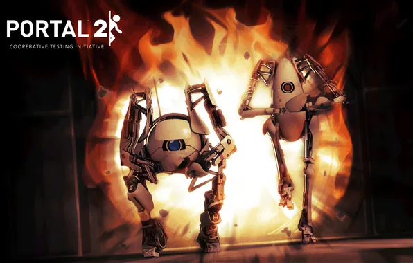 Картинка Огонь, Роботы, Robots, Valve, Portal 2