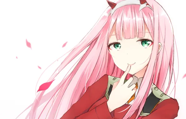 Взгляд, девушка, фон, улыбочка, 002, Darling In The Frankxx, Милый во Франксе, Zero Two