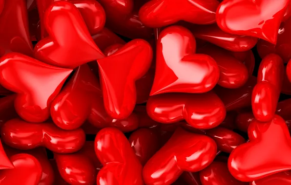 Сердца, сердечки, красные, День святого Валентина, много, 3D графика