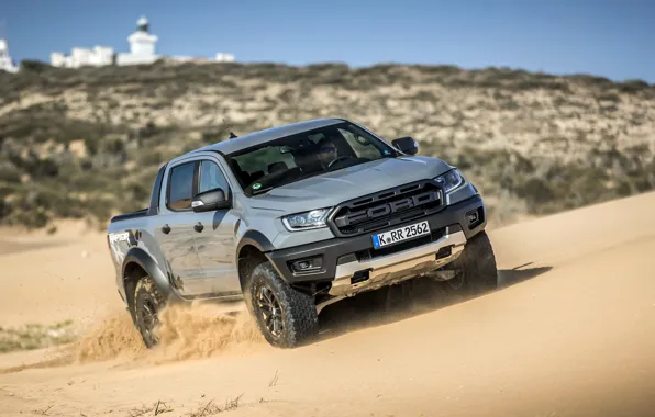 Песок, серый, Ford, холм, Raptor, пикап, Ranger, 2019