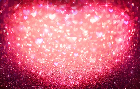 Блестки, сердечки, love, pink, hearts, bokeh, glitter