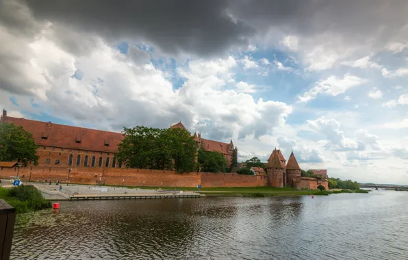 Картинка Небо, Облака, Река, Польша, Clouds, Sky, Архитектура, Poland