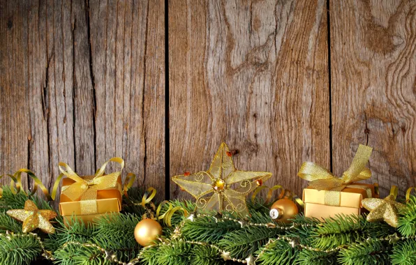 Картинка украшения, ветки, подарок, звезда, елка, Новый Год, Рождество, Christmas