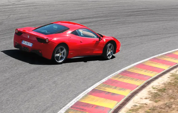 Картинка Красный, Авто, Машина, Феррари, Поворот, Ferrari, Трасса, 458