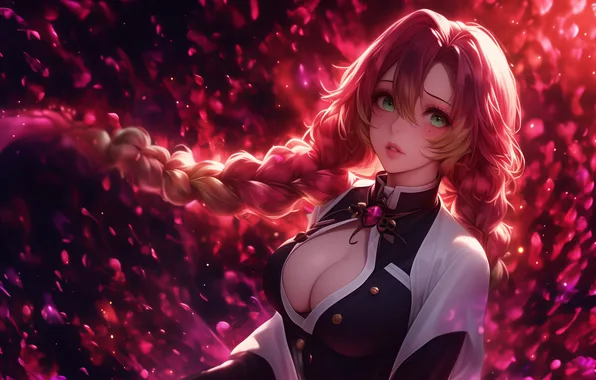 Pink, art, клинок, demon slayer, клинок рассекающий демонов, Mitsuri Kanroji, арт +18, Mitsuri