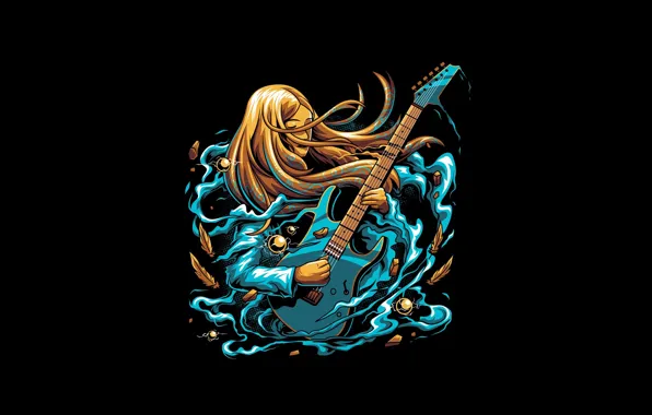 Картинка Angga Tantama, ROCK GIRL, Music, Art, Fantasy, Illustration, Guitar, Background, Vector, Girl, Minimalism, Song