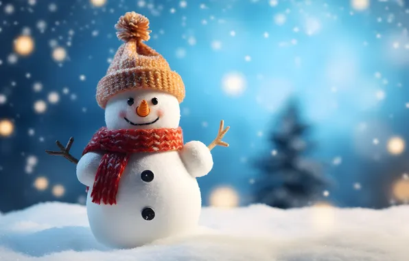 Картинка зима, снег, Рождество, Новый год, снеговик, Christmas, winter, snow