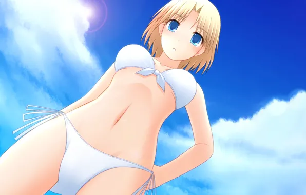 Картинка girl, sexy, cleavage, sky, boobs, anime, beautiful, short hair