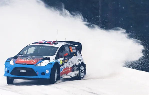 Ford, Снег, Поворот, Занос, Rally Sweden, WRC, Rally, Fiesta