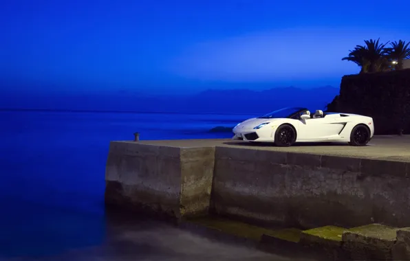 Море, вечер, Lamborghini, белая