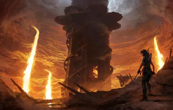 Девушка, пещера, Lara Croft, Расхитительница Гробниц, Shadow of the Tomb Raider