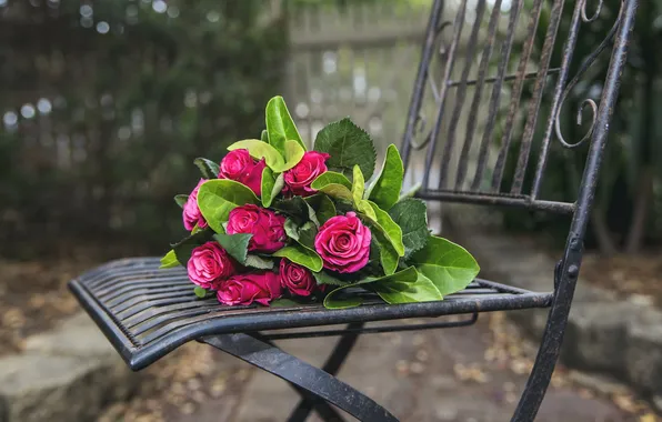 Картинка цветы, розы, стул