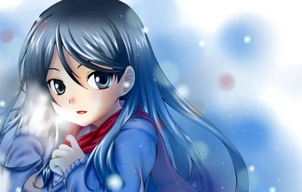 Девушка, снег, улыбка, шарф, To Aru Majutsu no Index, fukiyose seiri, индекс волшебства