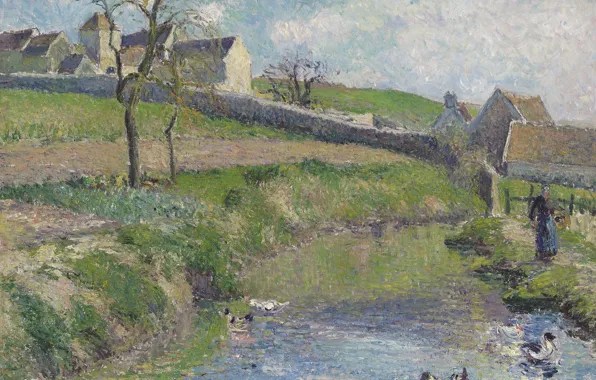 Пейзаж, картина, Камиль Писсарро, Ферма Фриче в Они