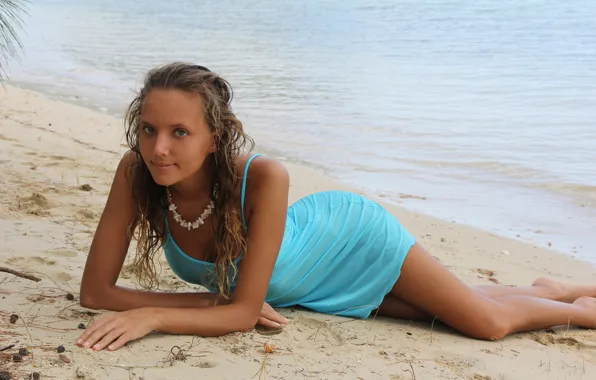 Model, Smile, Blue Dress, Katya Clover, On The Beach