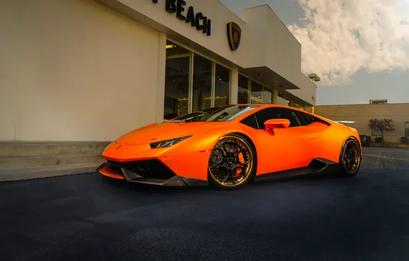 Картинка Lamborghini, Orange, Front, Color, Supercar, Wheels, ADV.1, Huracan